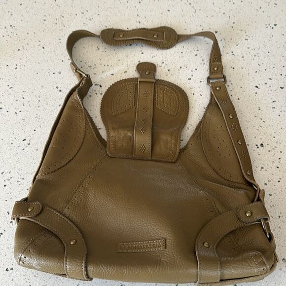 BCBG MAXAZRIA Olive Green Pebbled Leather Hobo Shoulder Bag Slouchy Purse Studs - Picture 10 of 16